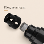 Files the nail, never cuts